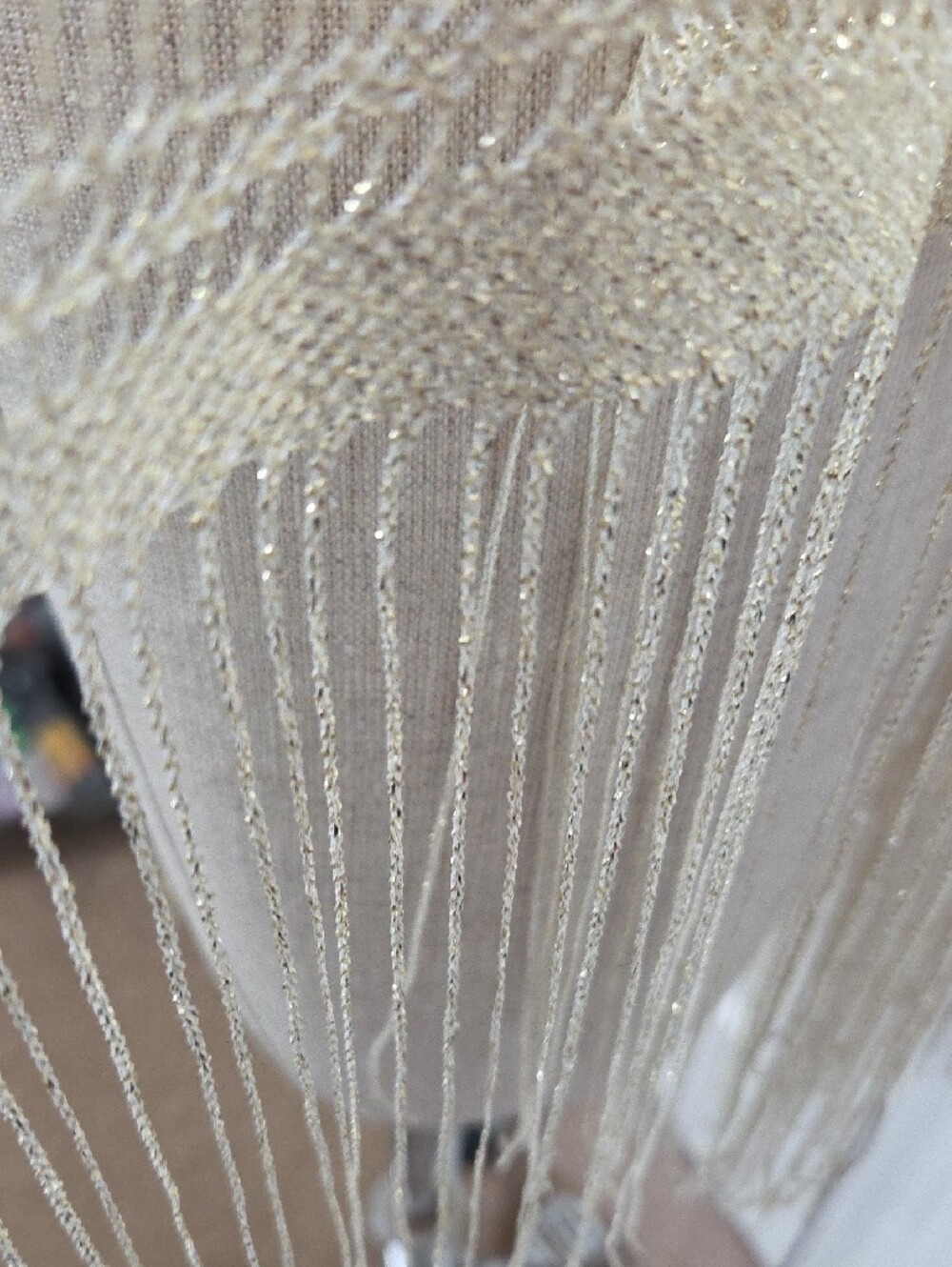 Elegant Metallic Lace Fringe Shawl - Champagne - Picture 3 of 6